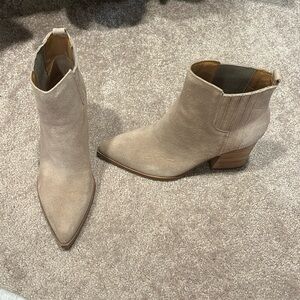 Beige Suede heeled pointed toe booties